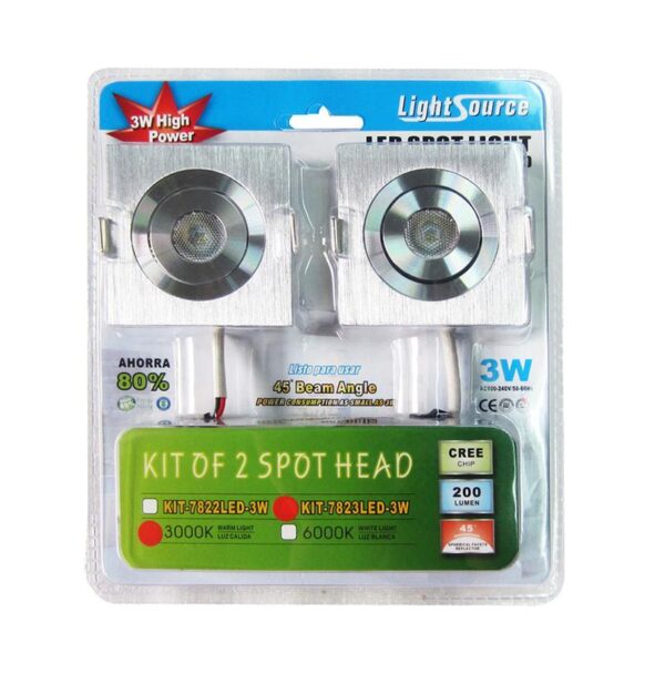 Ceiling Lamp Mini Spot (kit) 3w, Light Tone In Yellow (3000k), Emits 172lm, 110-240v / 50-60hz, Dimensions L-60x60mm H-43mm, Color Sn. Brand Light Source