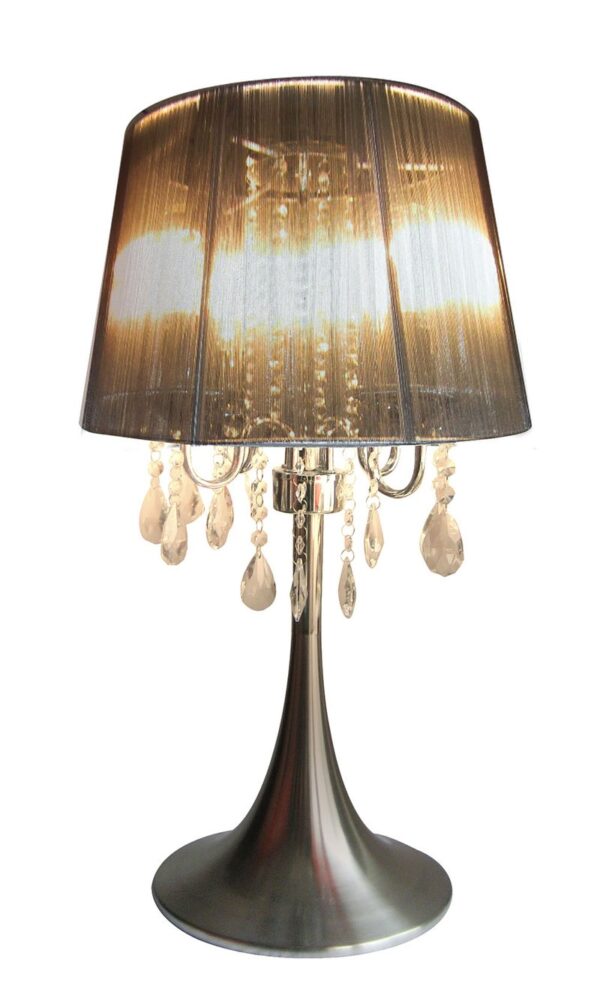 Decorative Table Lamp With Glass Details, Stainless Steel Base, Black Shade,