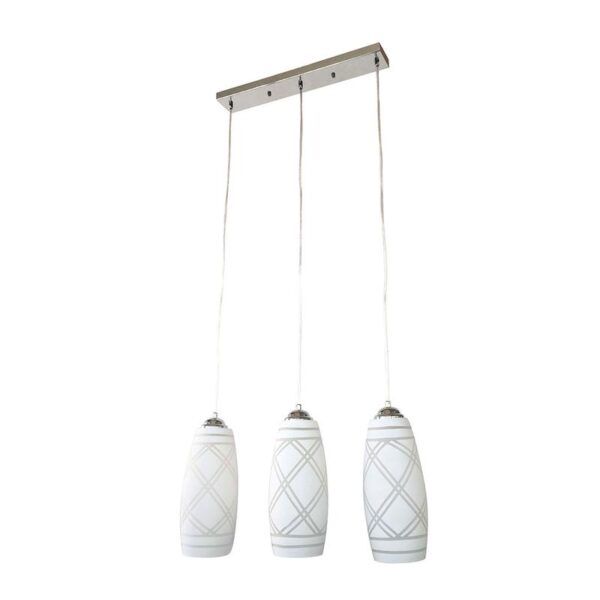 Hanging Lamp. White Opal Glass Screen. Uses 3xe27-40w Max (not Included). L-380mm H-270 + 1000mm