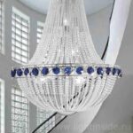 Chandelier Pendant Brand Stillux Italia, Empire Collection, Silver Leaf / Blue Octagons