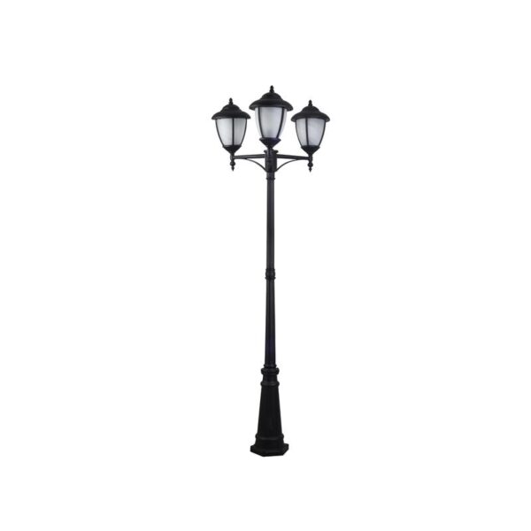 Outdoor Floor Lamp (post) 3xe27-60w (not Included), Matte Black Finish, With Frosted Glass