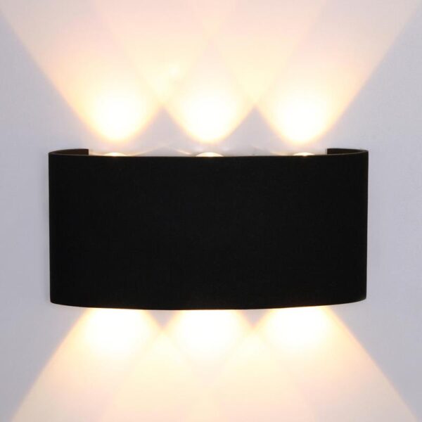 Lightsource Brand Outdoor Wall Lamp, 6w Led, Matt Black Body, Up / Down Lighting, Integrated Light Tone (2700k), Emits 500lm